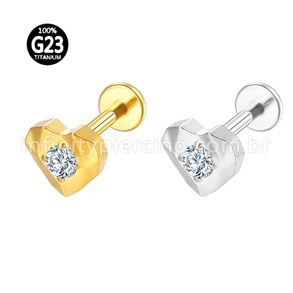 Piercing Labret Titânio Coração Lapidado Zircônia Cravejada